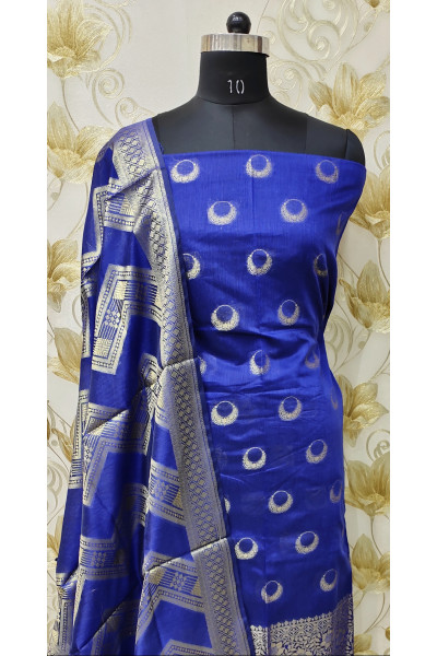 All Over Butta Weaving Royal Blue Silk Suit Fabric Set (KR879)
